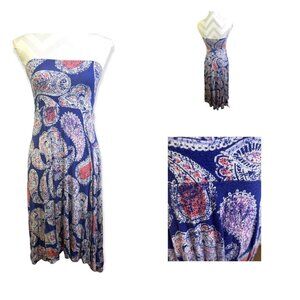 Motherhood Maternity Strapless Paisley Dress S Blue & Coral Rayon Blend